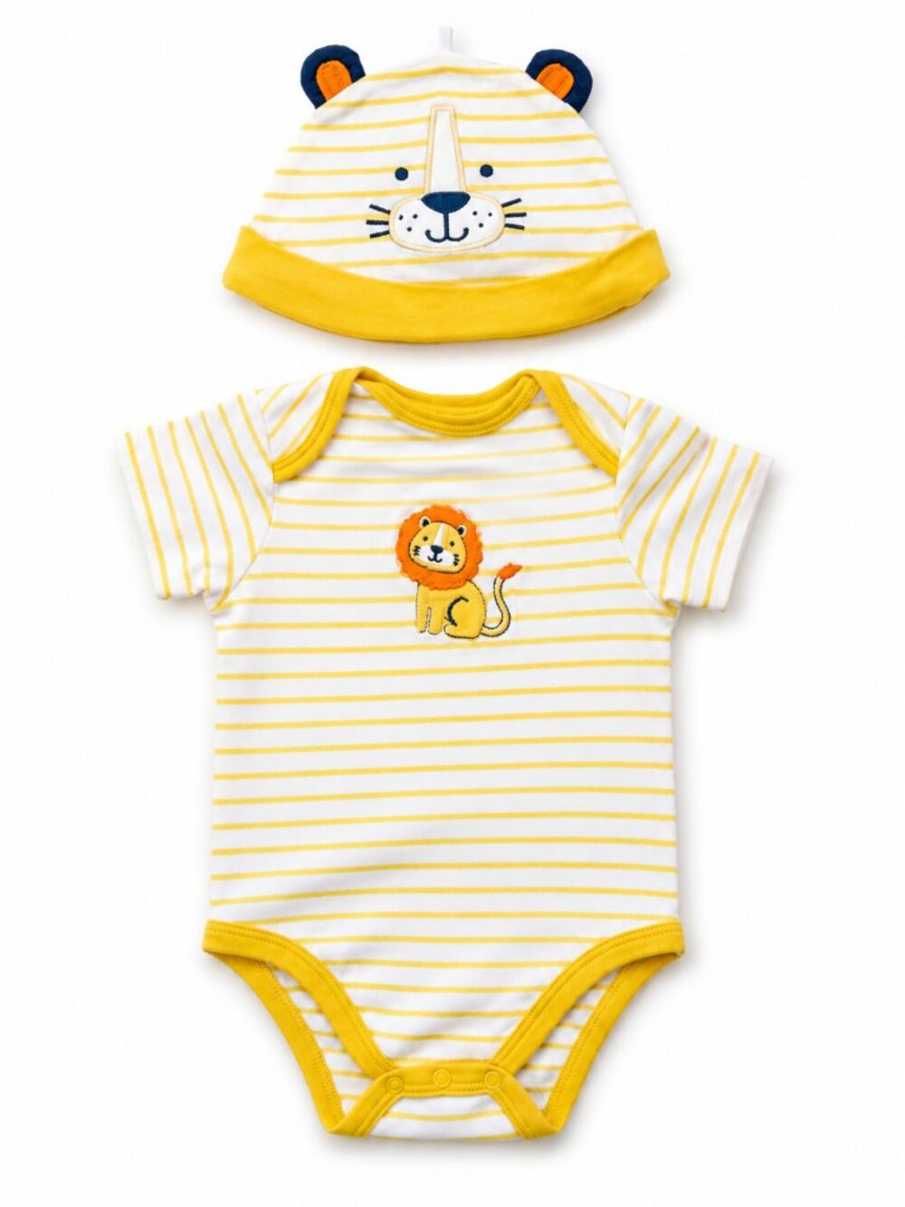 NWOT Little Me Baby Lion Bodysuit & Hat Set Yellow Stripe 6M